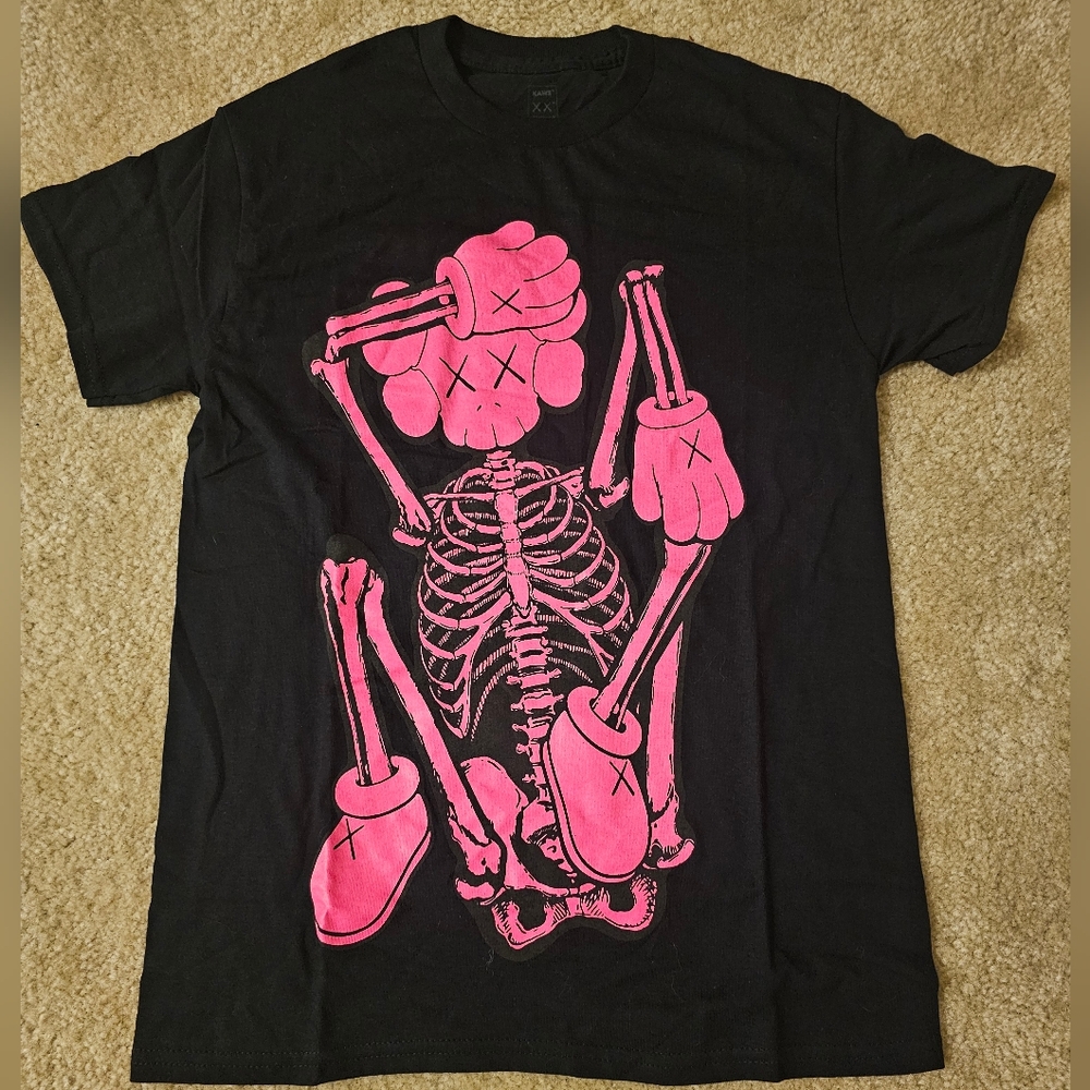 NWOT KAWS Skeleton New Fiction T-Shirt Pink